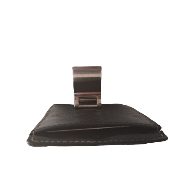 PERRY ELLIS AMERICA Black Leather front slim pocket heavy money clip minimalist - Picture 4 of 5